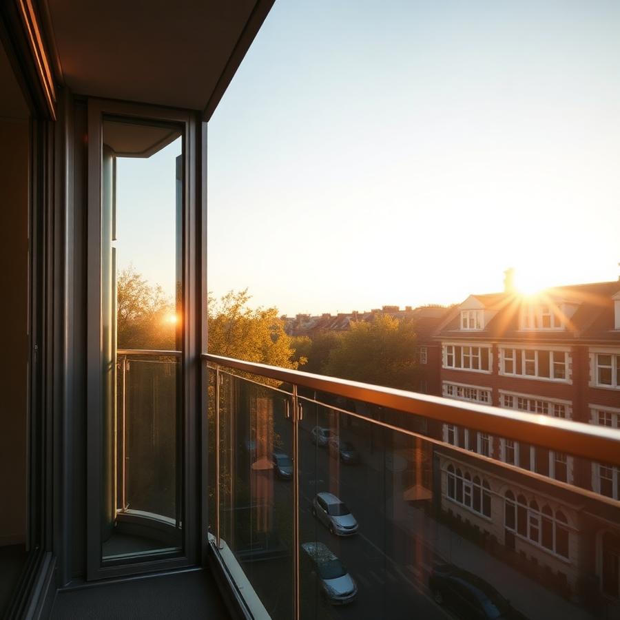 Modern glass balcony overlooking a London street